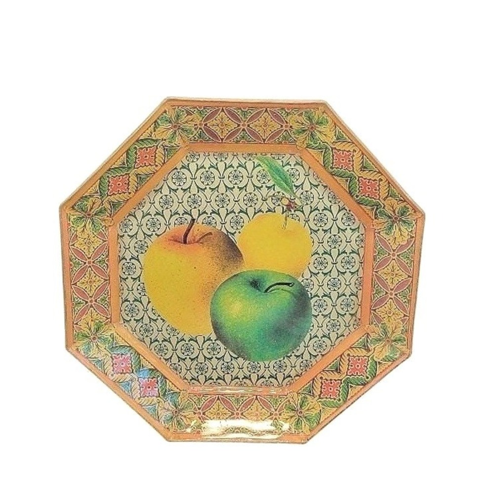 Vintage McWebster Decoupage Fruit Plate, Decorative Octagon Glass Wall Art